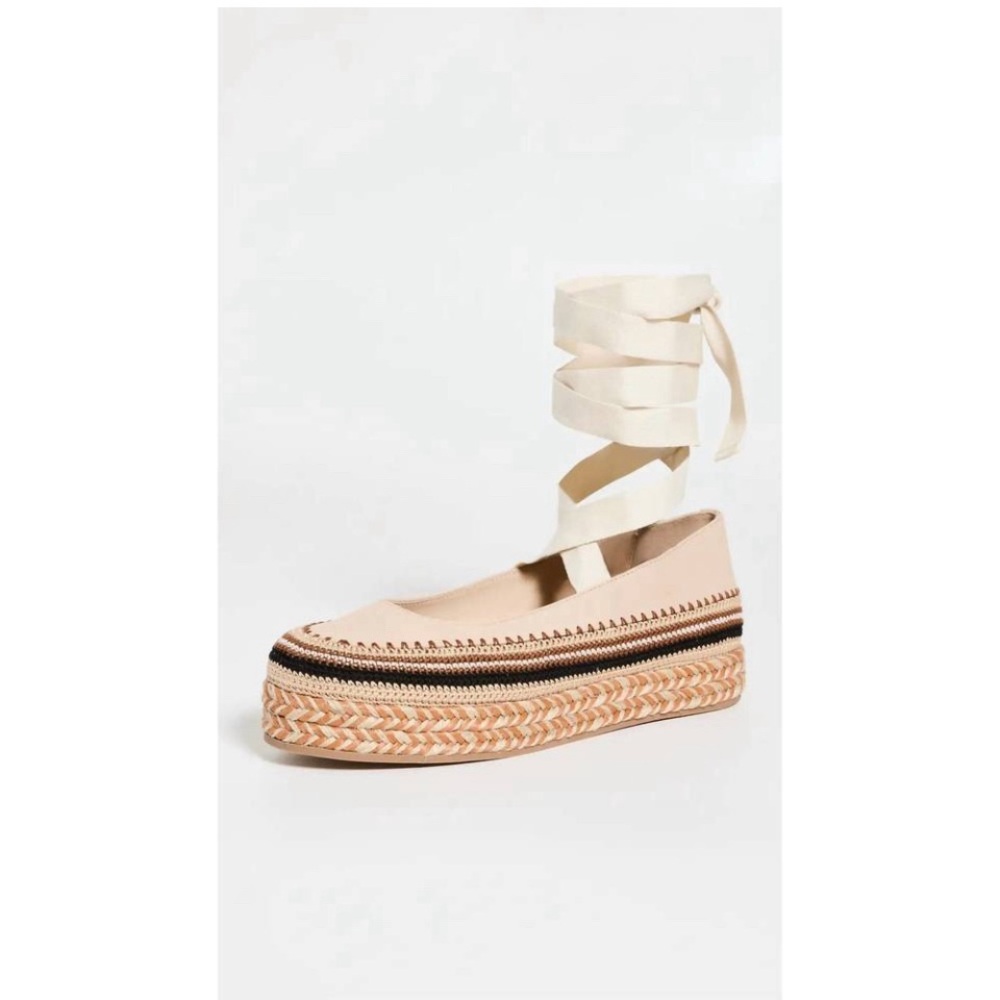 NEW Ulla Johnson Yelena Leather Lace-Up Platform Crochet Espadrilles 37 / US 7